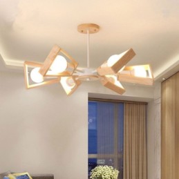 Lustre moderno em forma de leque, luminária pendente de madeira elegante