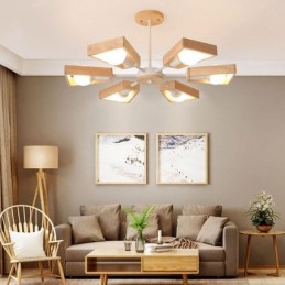 Lustre moderno em forma de leque, luminária pendente de madeira elegante