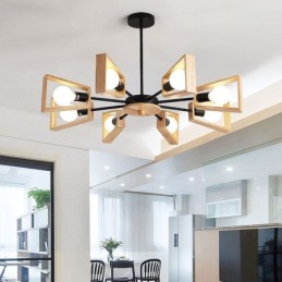 Lustre moderno em forma de leque, luminária pendente de madeira elegante