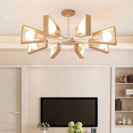 Lustre moderno em forma de leque, luminária pendente de madeira elegante