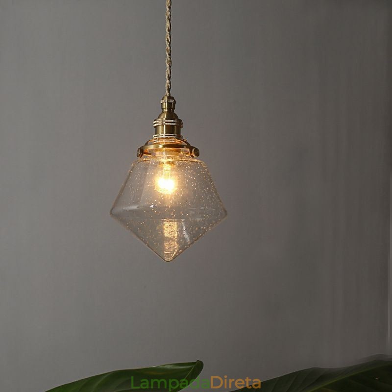 1 Luminária pendente de vidro com diamante e bolha de vidro