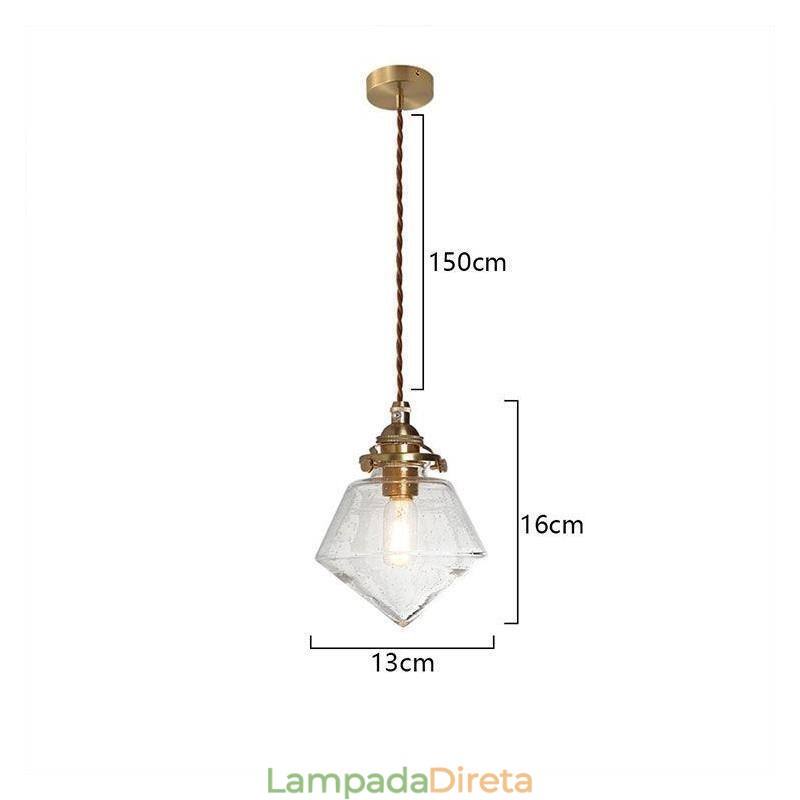 1 Luminária pendente de vidro com diamante e bolha de vidro