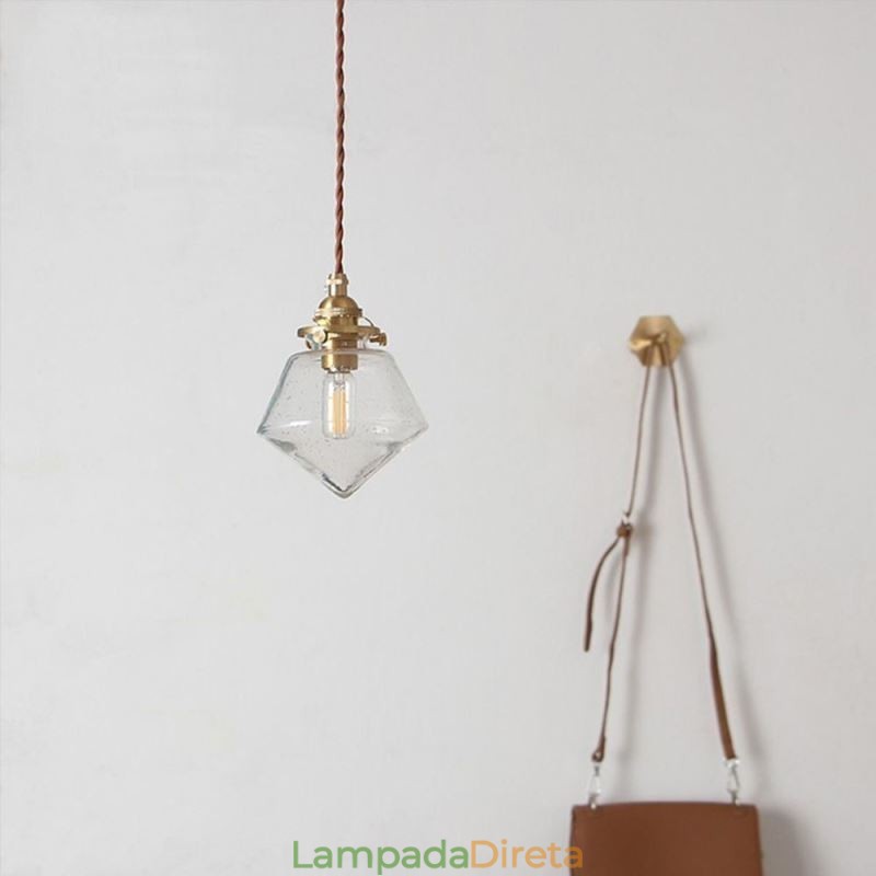 1 Luminária pendente de vidro com diamante e bolha de vidro