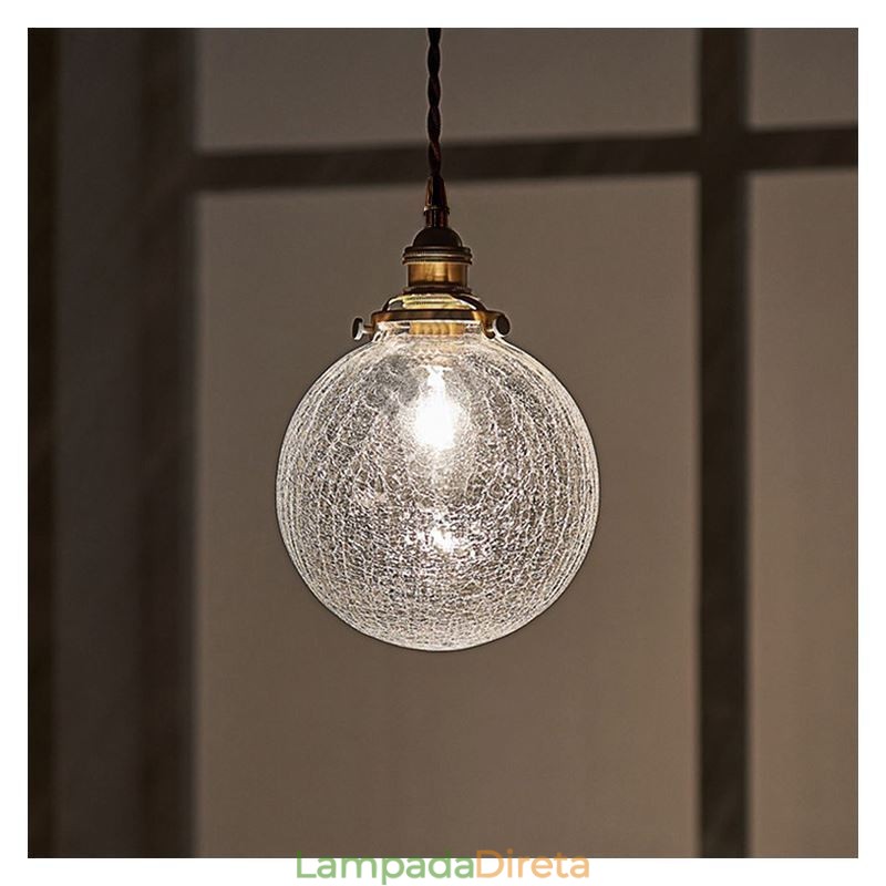 Luminária pendente de vidro moderna com craquelamento no teto