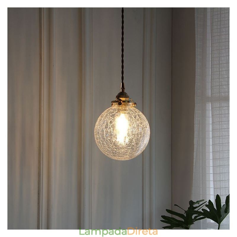Luminária pendente de vidro moderna com craquelamento no teto