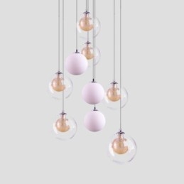 Luminária pendente de vidro Cluster de teto Luz de teto Níquel dourado escovado + Bola de vidro leitoso