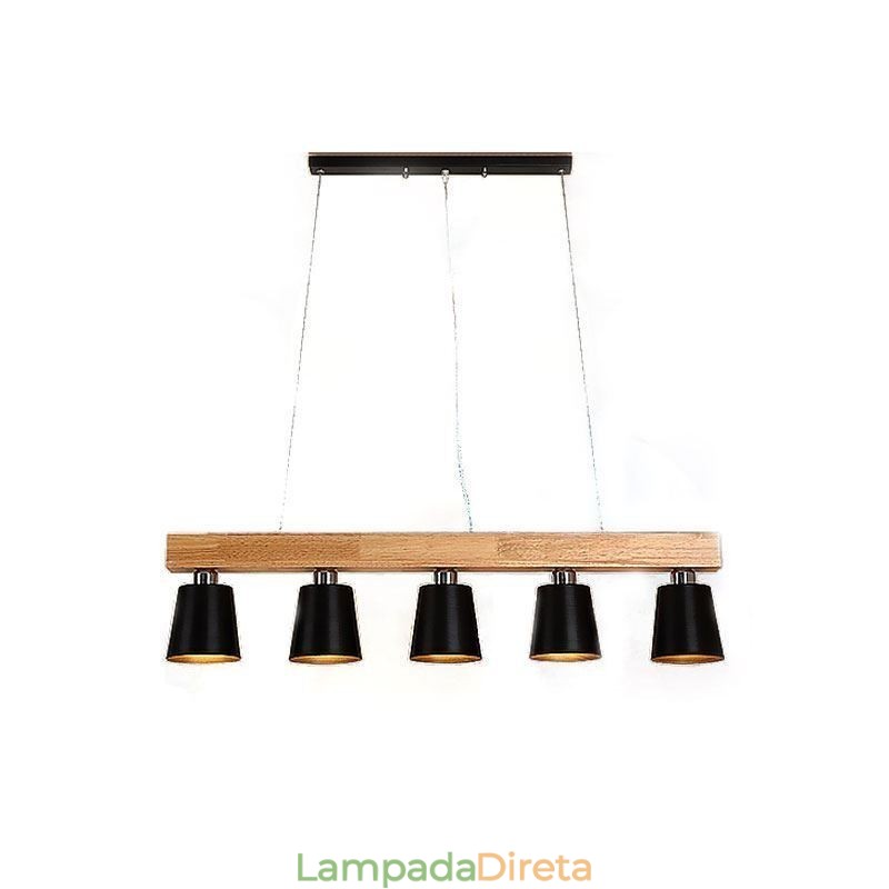 Lustre nórdico de madeira, luminária pendente única e reta, café