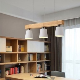 Lustre nórdico de madeira, luminária pendente única e reta, café