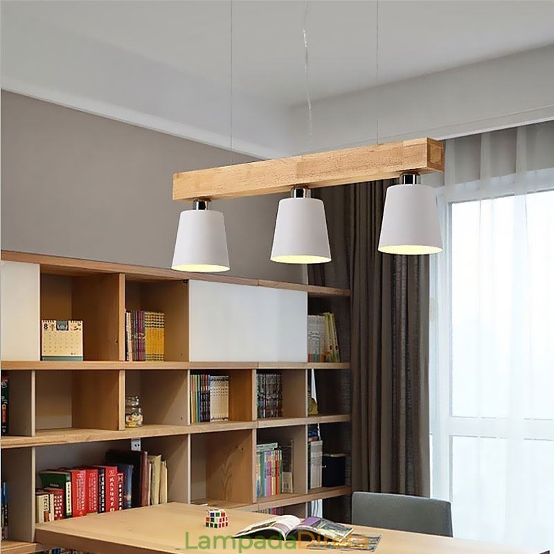Lustre nórdico de madeira, luminária pendente única e reta, café