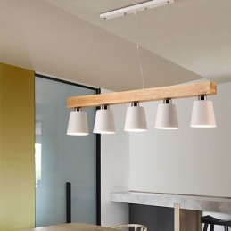 Lustre nórdico de madeira, luminária pendente única e reta, café