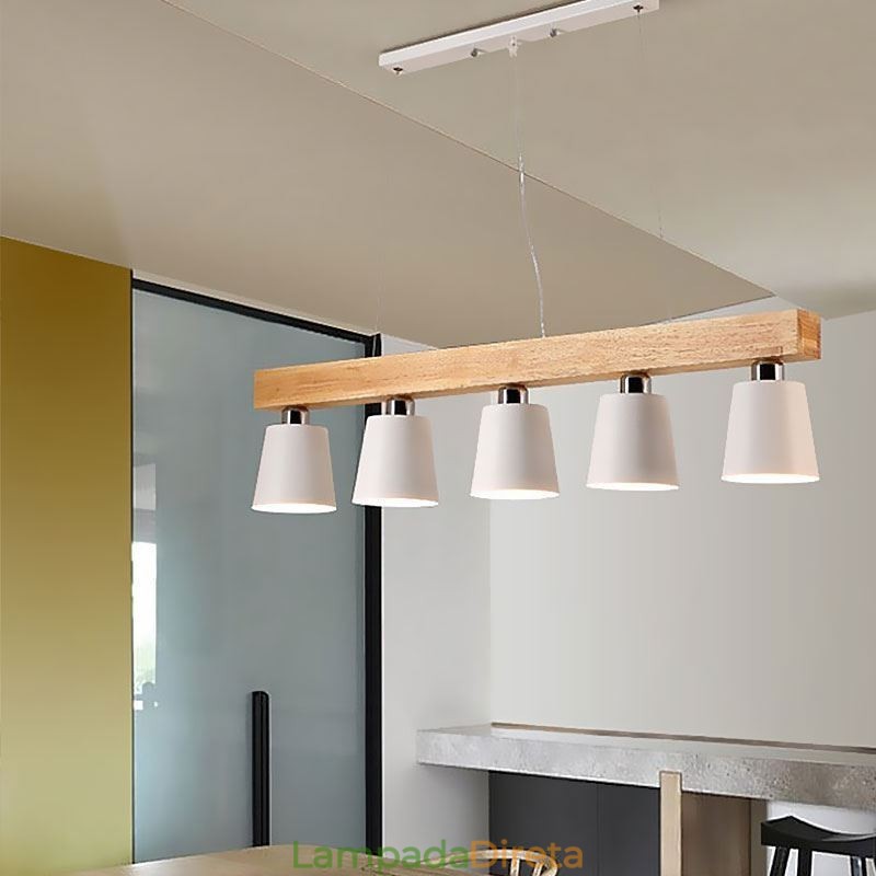 Lustre nórdico de madeira, luminária pendente única e reta, café
