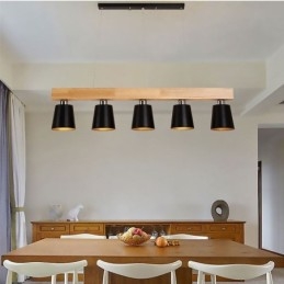 Lustre nórdico de madeira, luminária pendente única e reta, café