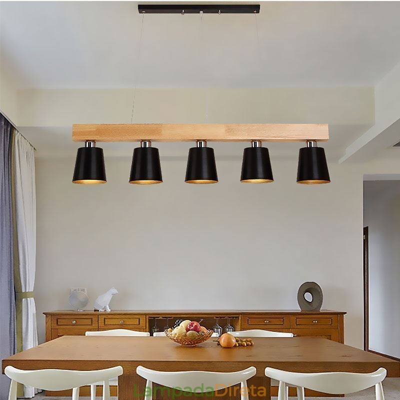 Lustre nórdico de madeira, luminária pendente única e reta, café