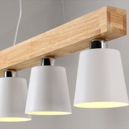 Lustre nórdico de madeira, luminária pendente única e reta, café