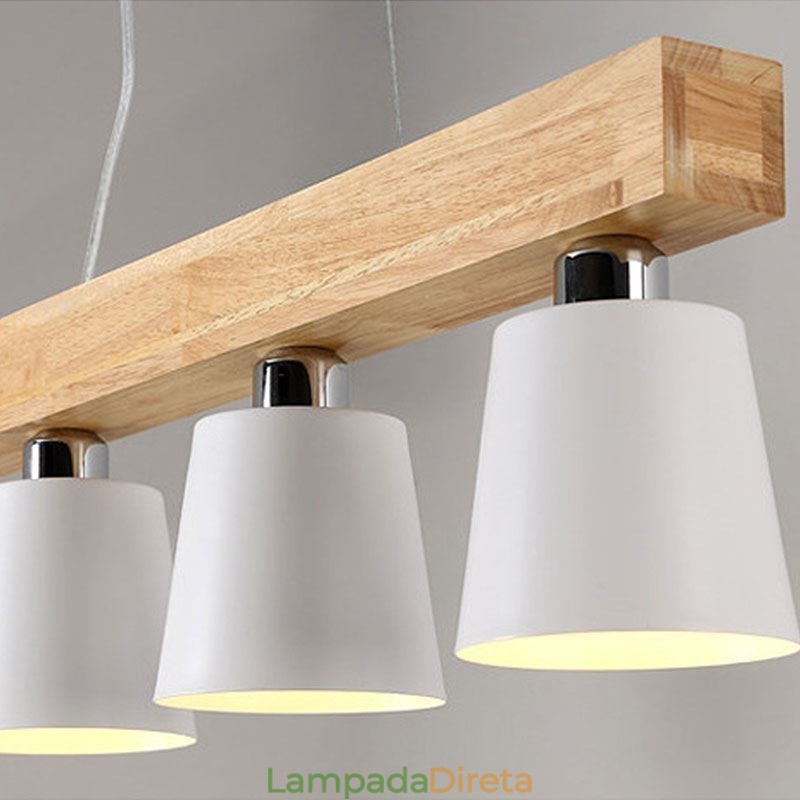 Lustre nórdico de madeira, luminária pendente única e reta, café