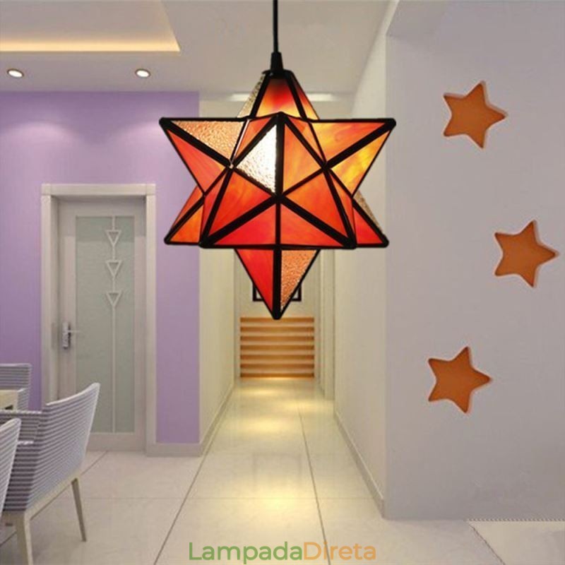 Luminária pendente de vidro colorido europeu Luminária pendente criativa de estrela