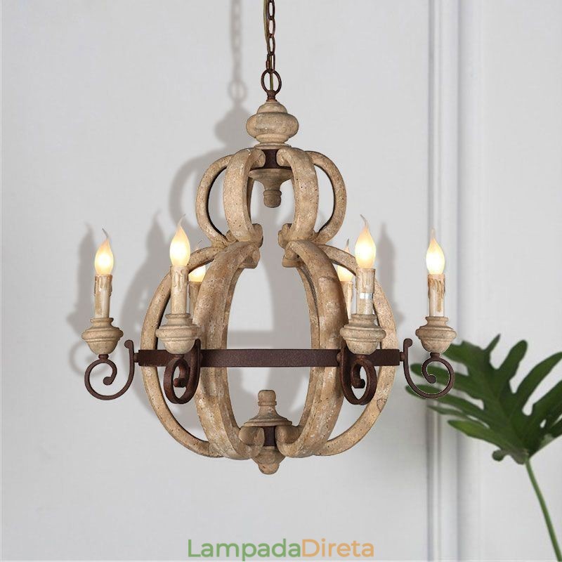 Luminária pendente de madeira Nordic Retro Luminária de teto