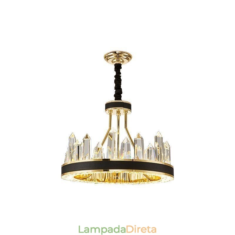Luminária pendente de cristal moderna, luminária de teto em formato de círculo de cristal