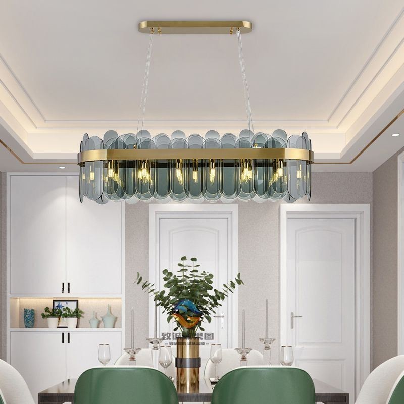 Luminária pendente de vidro minimalista, cor única, retangular, ilha de luz de teto