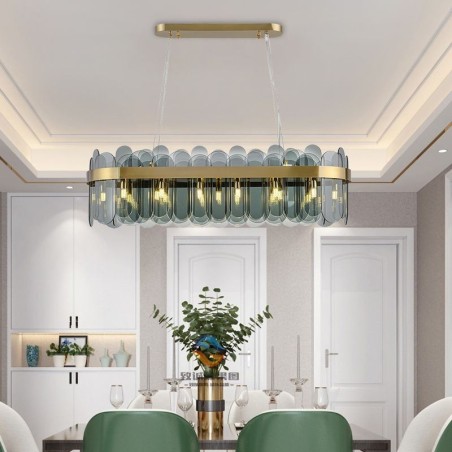 Luminária pendente de vidro minimalista, cor única, retangular, ilha de luz de teto Luminária pendente de vidro minimalista, cor única, retangular, ilha de luz de teto