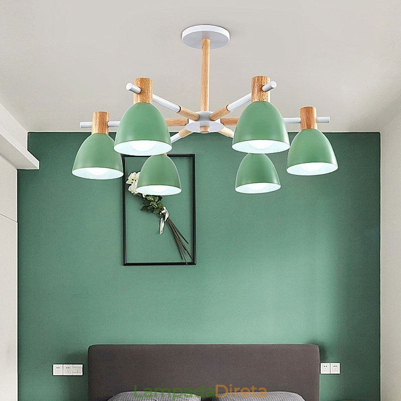 Luminária pendente moderna e simples de macaron Iluminação criativa de madeira