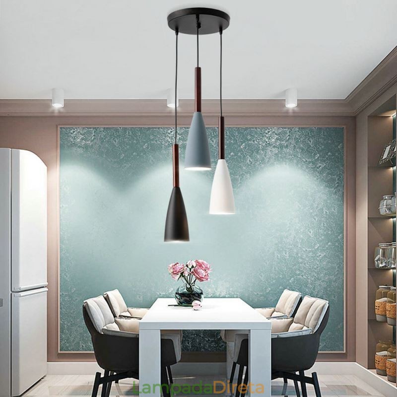 Luminária pendente simples e moderna com três luzes, luminária criativa de alumínio para café