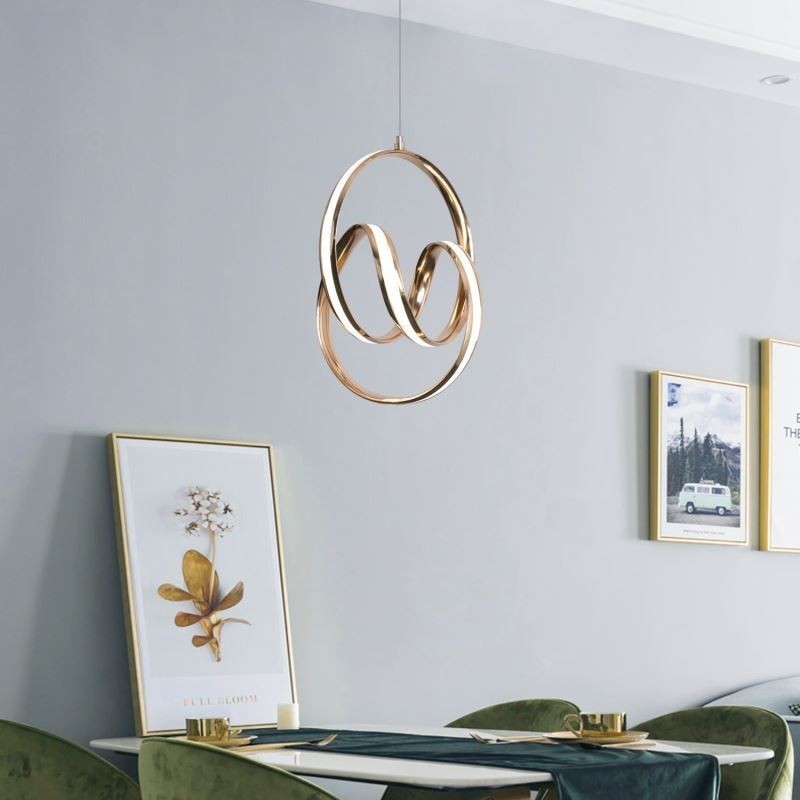 Luminária pendente minimalista moderna com torção circular única e luminária de ilha