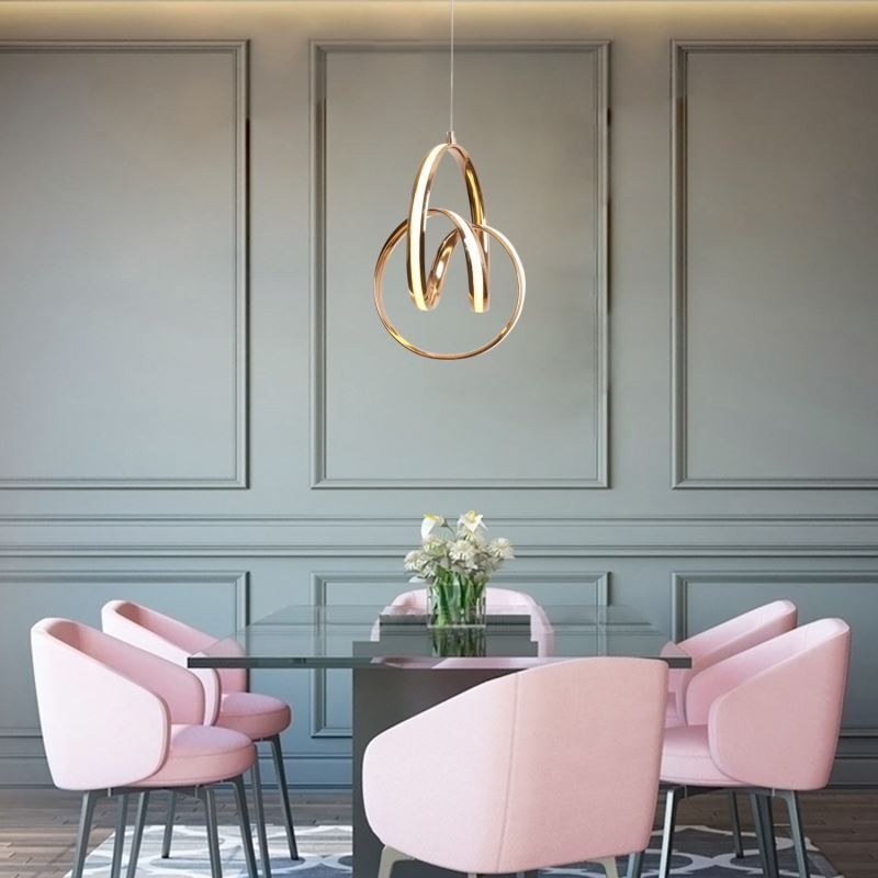 Luminária pendente minimalista moderna com torção circular única e luminária de ilha