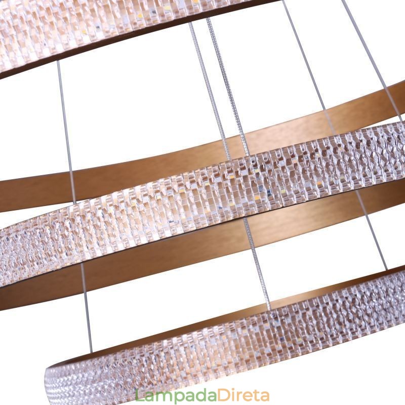 Luminária pendente moderna acrílica 3 anéis lâmpada 80+60+40cm