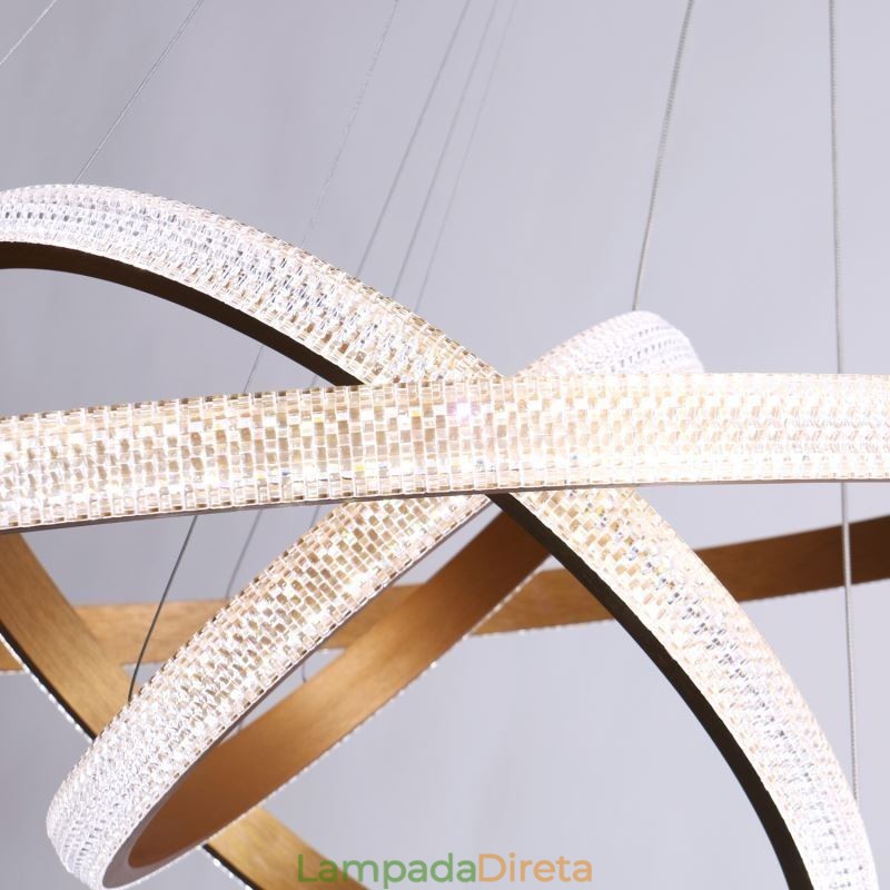 Luminária pendente moderna acrílica 3 anéis lâmpada 80+60+40cm