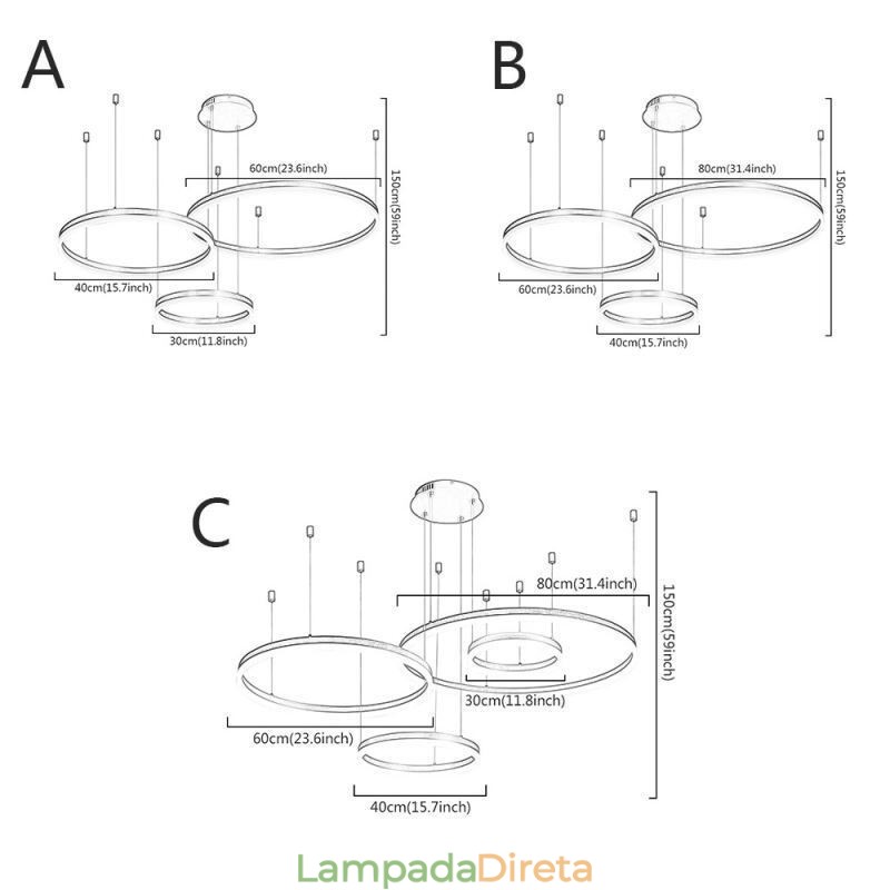 Luminária pendente pós-moderna em acrílico com formato de anel