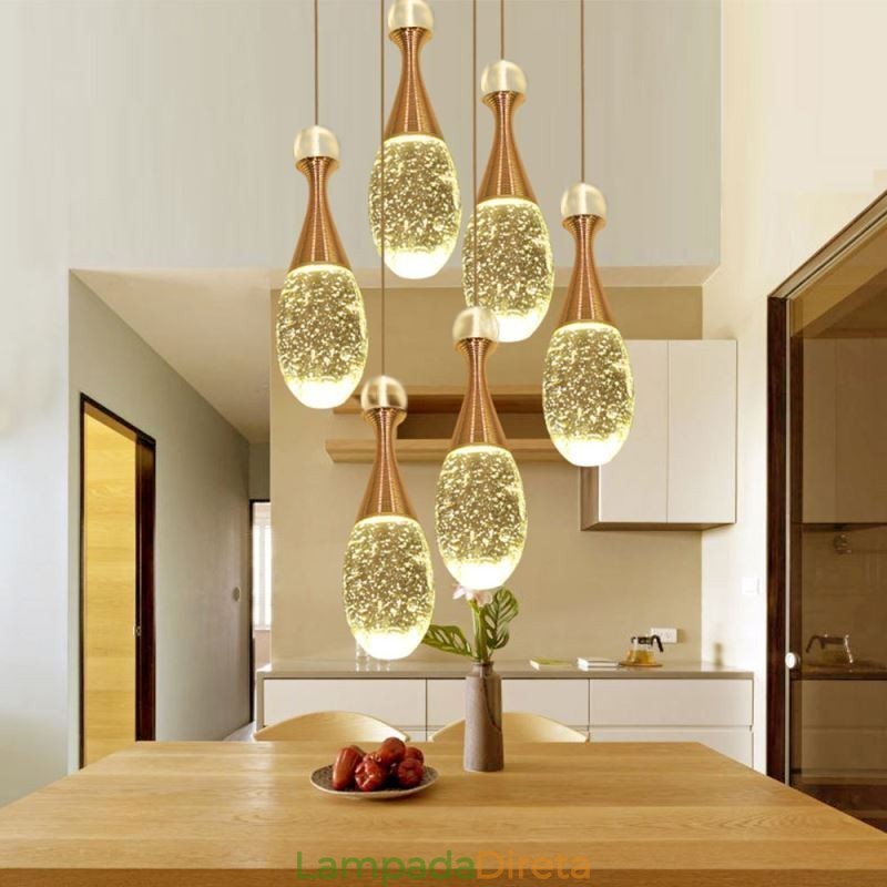 Iluminação pendente de cluster de lágrima de vidro com sementes