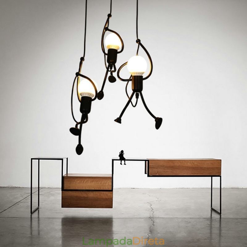 Luminária pendente moderna, criativa, em forma de homenzinho, luminária individual para casa