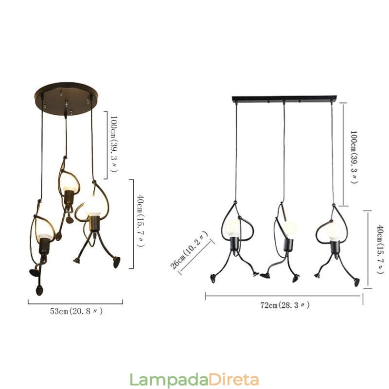 Luminária pendente moderna, criativa, em forma de homenzinho, luminária individual para casa
