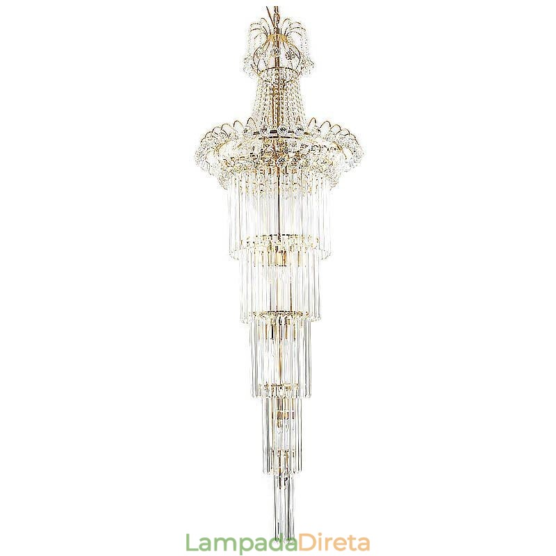 Elegante lustre longo de cristal pendente