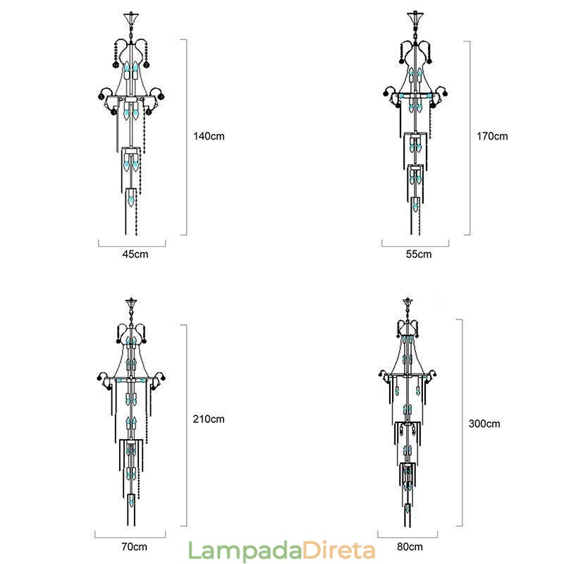Elegante lustre longo de cristal pendente