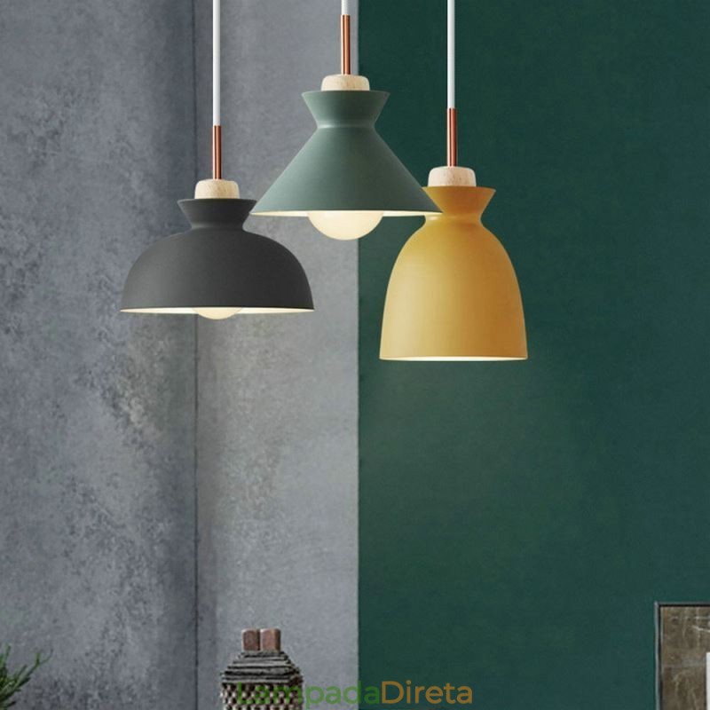 Luminária pendente nórdica cúpula de metal macaron cores lâmpada luz