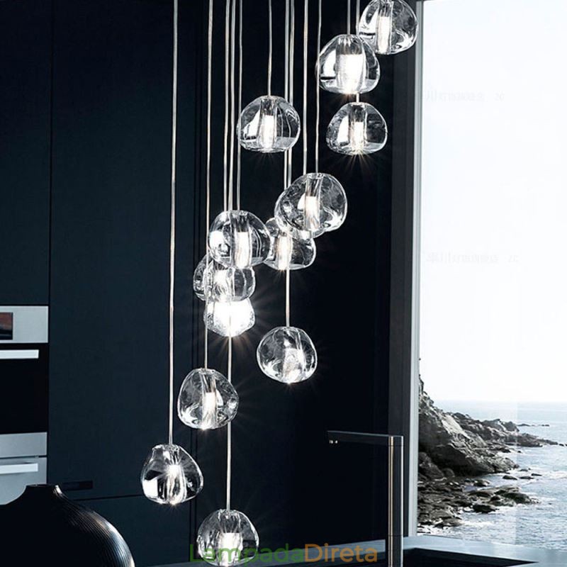 Luminária pendente moderna de cristal, abajur de cristal exclusivo, escada duplex