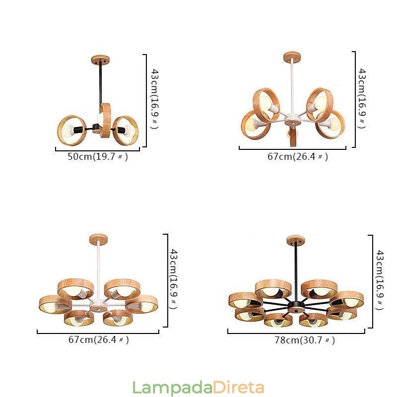 Luminária pendente de madeira única nórdica
