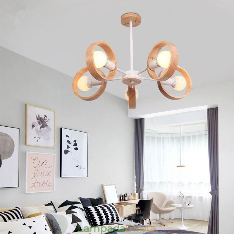 Luminária pendente de madeira única nórdica