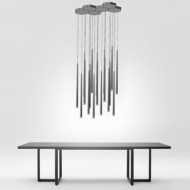 Luminária pendente moderna e simples em formato de cilindro, luminária de chuva de meteoros