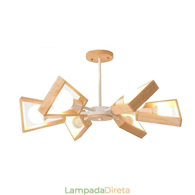 Lustre moderno em forma de leque, luminária pendente de madeira elegante