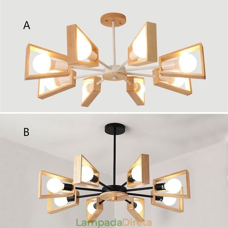 Lustre moderno em forma de leque, luminária pendente de madeira elegante