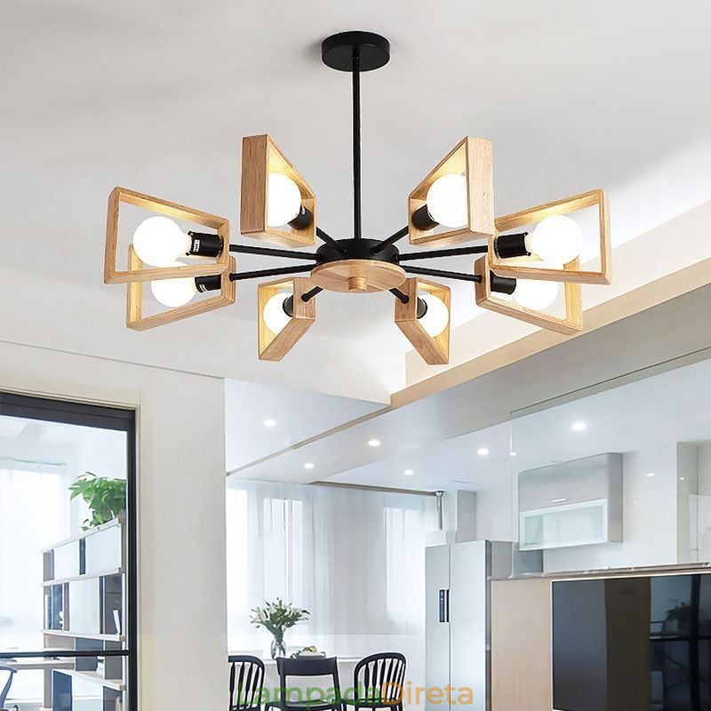 Lustre moderno em forma de leque, luminária pendente de madeira elegante