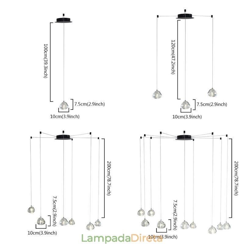 Lustre de cristal moderno com pingente de luz, luminária para iluminação doméstica