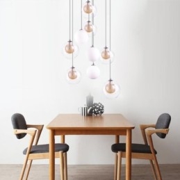 Luminária pendente de vidro Cluster de teto Luz de teto Níquel dourado escovado + Bola de vidro leitoso