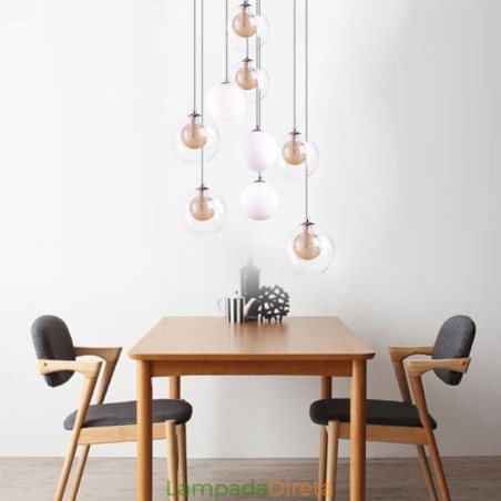Luminária pendente de vidro Cluster de teto Luz de teto Níquel dourado escovado + Bola de vidro leitoso Luminária pendente de vidro Cluster de teto Luz de teto Níquel dourado escovado + Bola de vidro leitoso