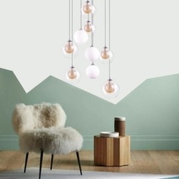 Luminária pendente de vidro Cluster de teto Luz de teto Níquel dourado escovado + Bola de vidro leitoso