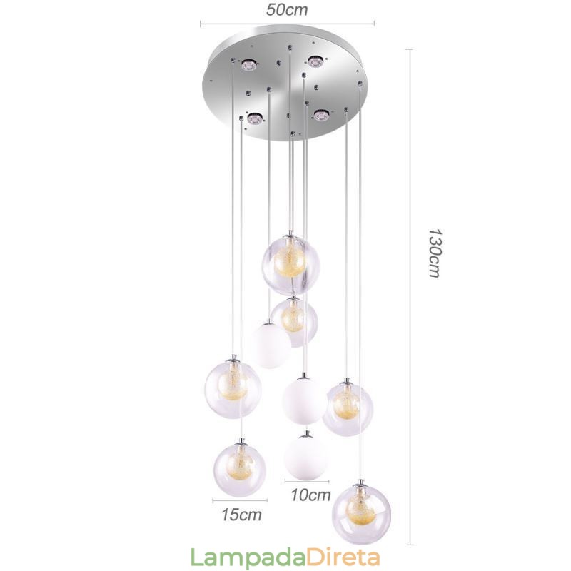 Luminária pendente de vidro Cluster de teto Luz de teto Níquel dourado escovado + Bola de vidro leitoso