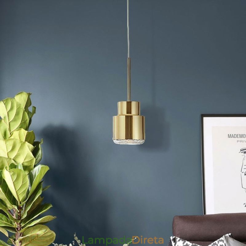 Luminária pendente de vidro pós-moderna, lâmpada cilíndrica dourada, iluminação brilhante